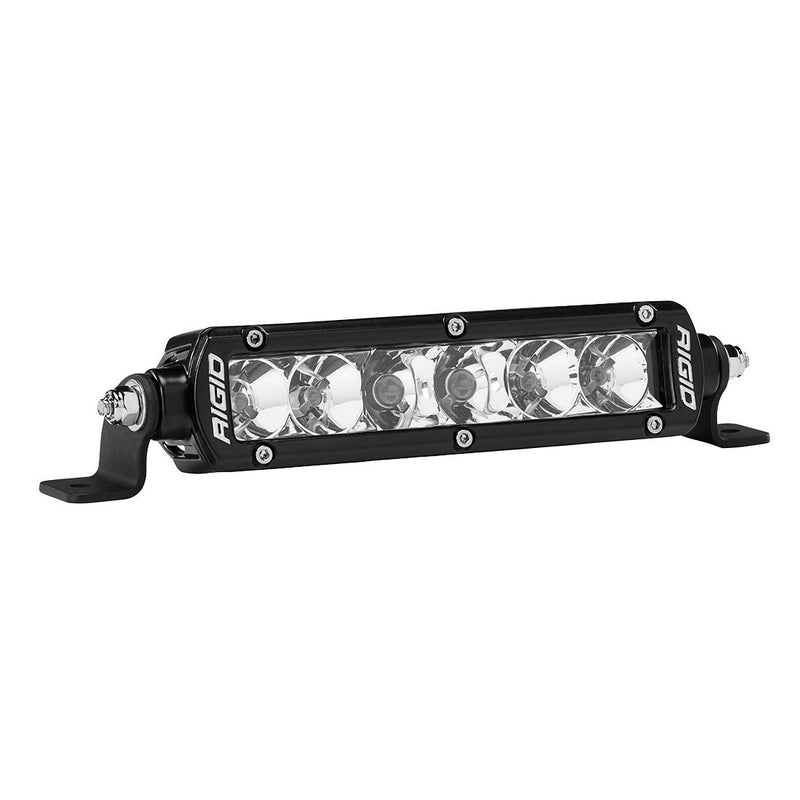 Rigid SR-Series PRO 6" Spot/Flood Combo on a studio background: black 6" SR-Series PRO light bar with mixed spot and flood optics and side mounting feet, on white