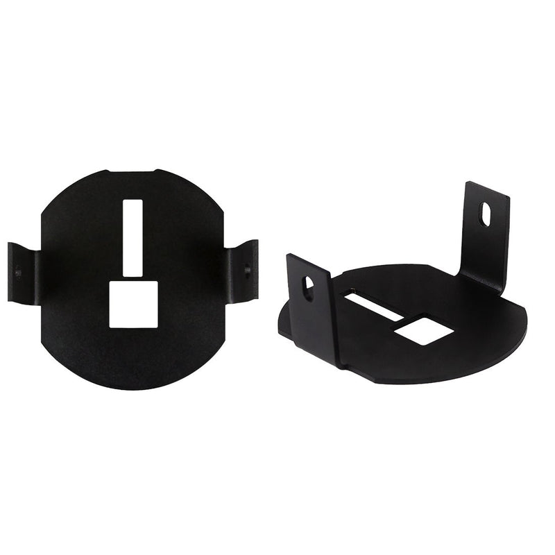 Rigid Fog Mounts: two black round fog pocket mounting brackets, on white