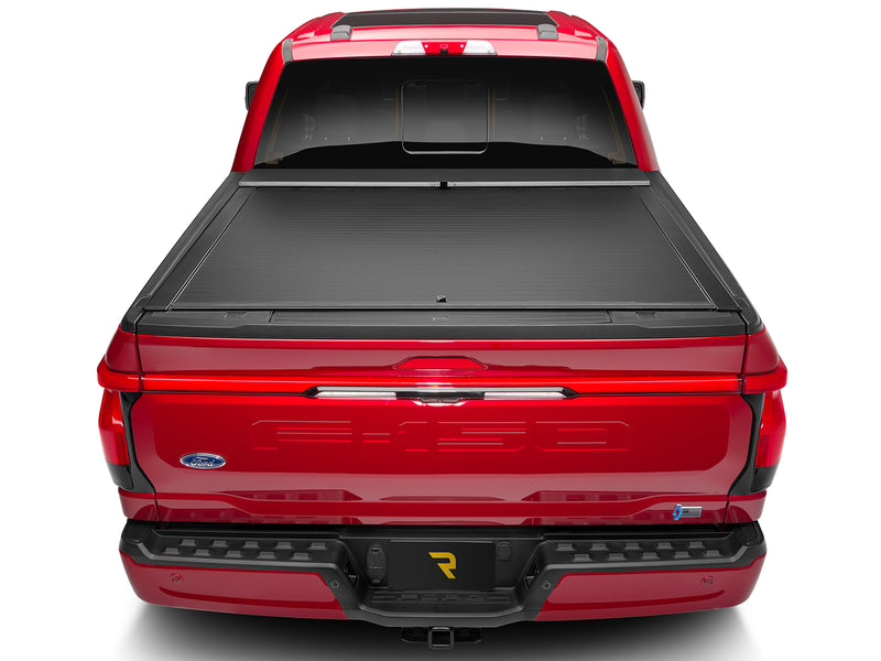 Roll-N-Lock A-Series closed, straight rear view with the tailgate up