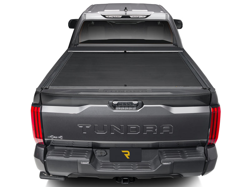 Roll-N-Lock A-Series XT closed, straight rear view with the tailgate up