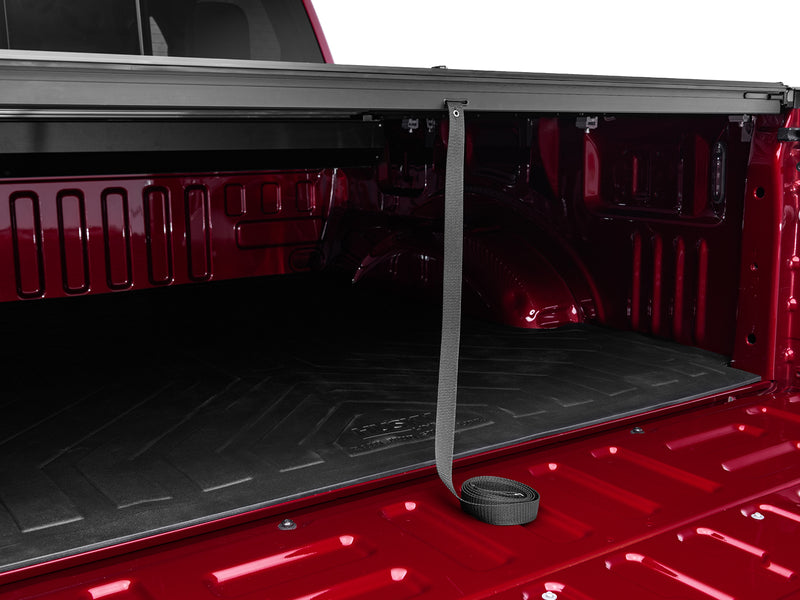 Open bed with the Roll-N-Lock M-Series retracted and the pull strap stowed
