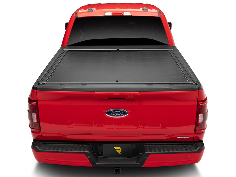 Roll-N-Lock M-Series XT closed, straight rear view with the tailgate up