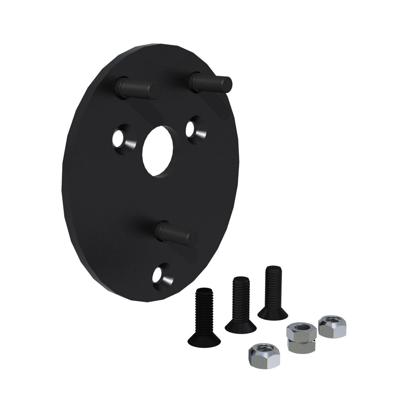 TeraFlex round spare tire relocation plate with studs and hardware on a white background