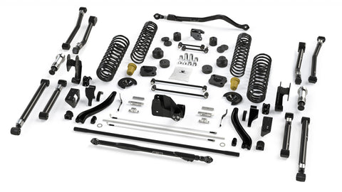 TeraFlex Alpine Short Arm Suspension System, shown on a studio background: TeraFlex coil-spring lift kit with adjustable control arms, front and rear track bars, SpeedBumps, bump stops, sway links and brackets on white