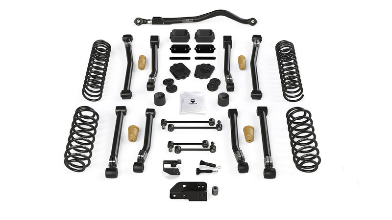 TeraFlex Alpine Short Arm Suspension System, shown on a studio background: TeraFlex short-arm lift kit with coil springs, eight arms, track bar and bump stops on white
