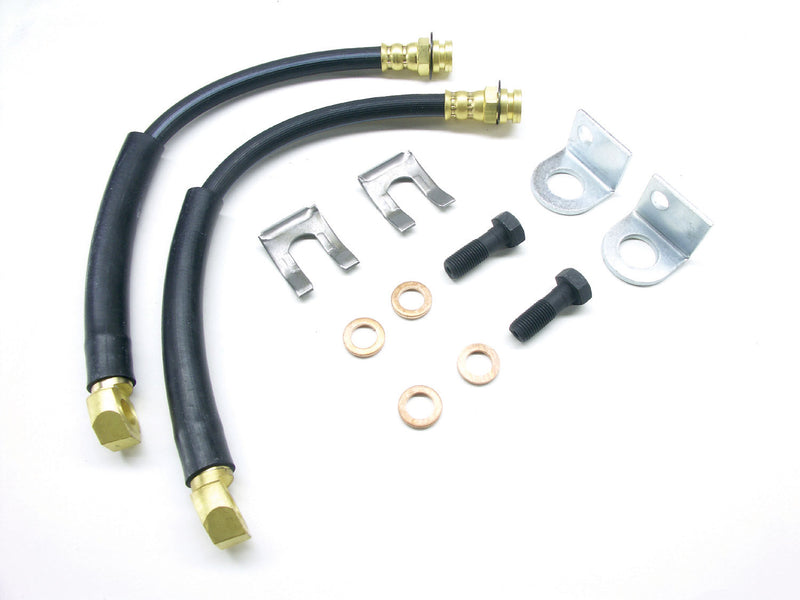 TeraFlex rear disc brake hose kit with two hoses, brackets, clips, bolts and washers on a white background
