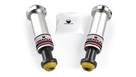 TeraFlex Bump Stop Kit, shown on a studio background: two polished TeraFlex SpeedBump bump stops with a hardware bag on white