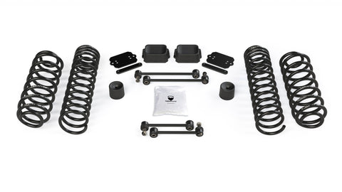 TeraFlex Coil Spring Lift Kit, shown on a studio background: four black TeraFlex coil springs with bump spacers, sway links and plates on white