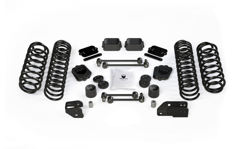 TeraFlex Coil Spring Lift Kit, shown on a studio background: four TeraFlex coil springs with spacers, end links and two brackets on white