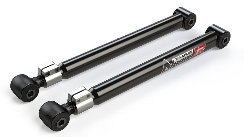 TeraFlex Control Arm, shown on a studio background: pair of black TeraFlex Alpine IR adjustable control arms with clamp-style adjusters on white