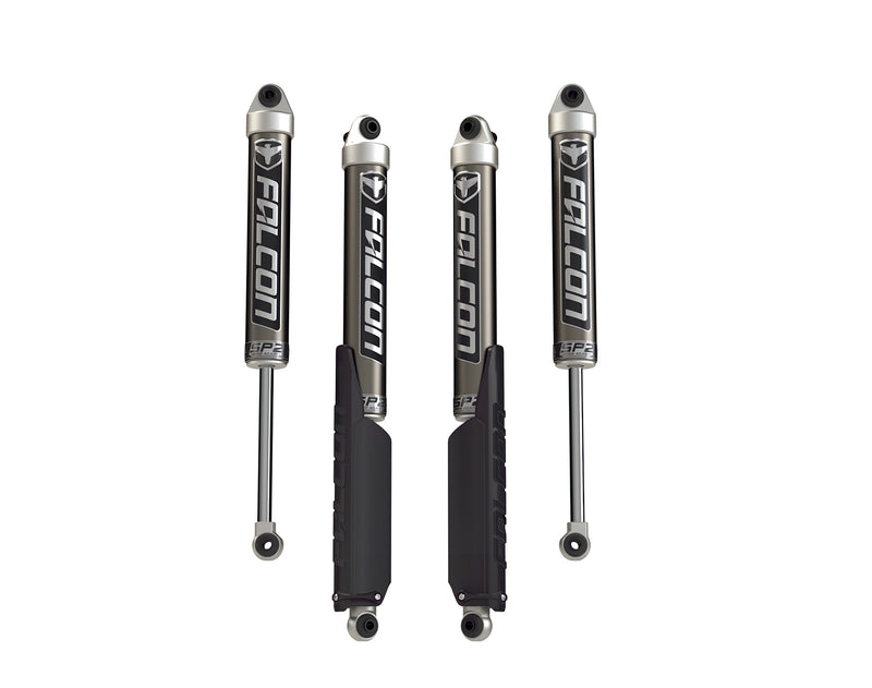 Set of four TeraFlex Falcon SP2 2.1 monotube shocks with boots on a white background