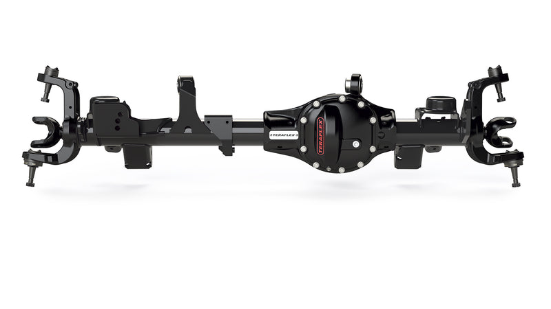 TeraFlex HD Axle, shown on a studio background: black TeraFlex front axle housing with knuckles and red-script diff cover on white