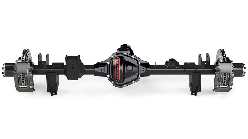 TeraFlex HD Axle, shown on a studio background: TeraFlex CRD60 HD rear axle assembly with TeraFlex diff cover and disc brakes on white