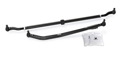 TeraFlex HD Steering Component, shown on a studio background: black HD tie rod and drag link with two TeraFlex hardware bags on white