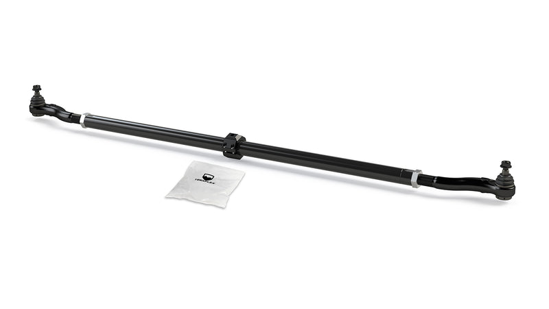 TeraFlex HD Steering Component, shown on a studio background: black HD tie rod with center clamp and a TeraFlex hardware bag on white