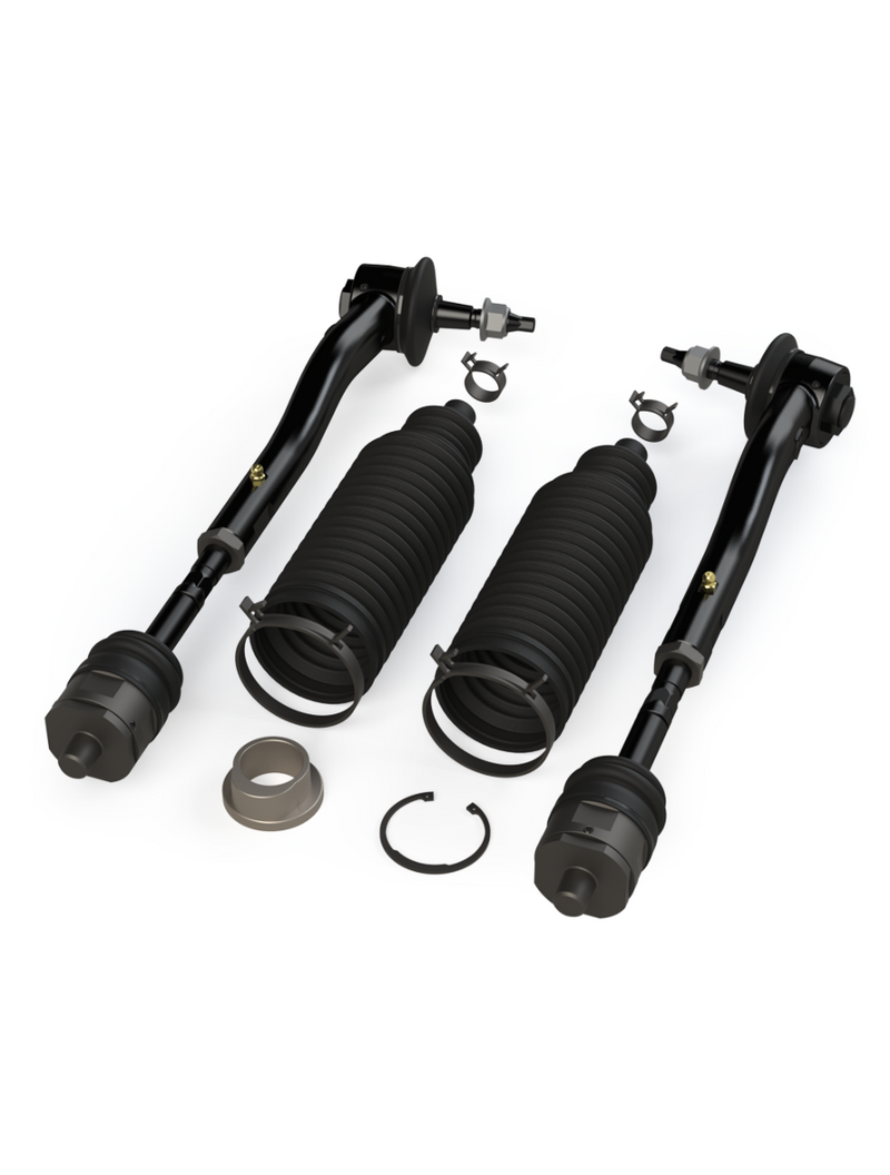 TeraFlex HD Steering Component, shown on a studio background: pair of black tie rod assemblies with rack boots, clamps, sleeve and retaining ring on white