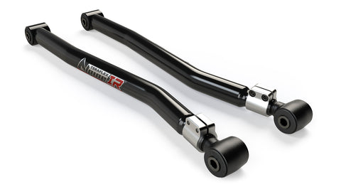 TeraFlex Long Control Arm, shown on a studio background: two black adjustable TeraFlex Alpine IR control arms with silver adjusters on white