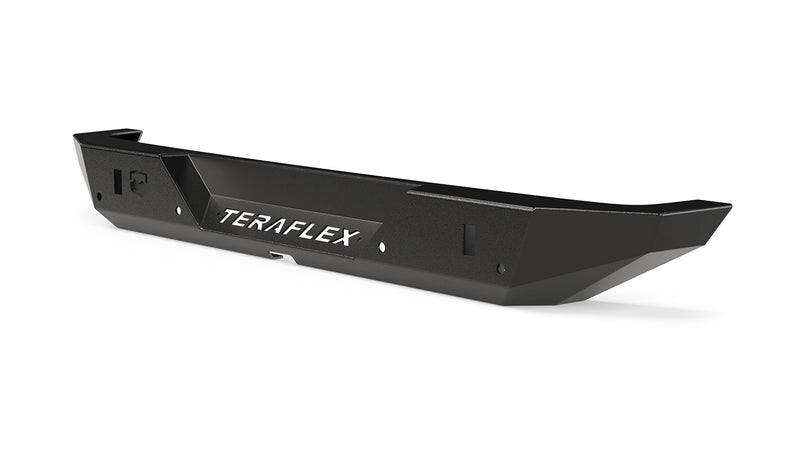 TeraFlex Rear Bumper, shown on a studio background: black TeraFlex steel rear bumper with cut-out lettering on white