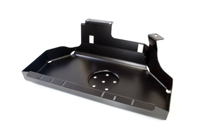 TeraFlex HD gas tank skid plate in black powder coat on a white background