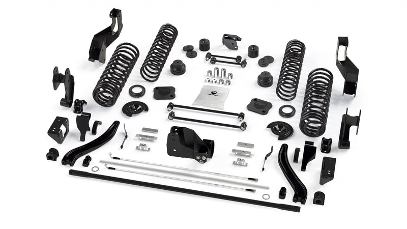 TeraFlex Sport ST Suspension System, shown on a studio background: exploded TeraFlex lift kit with four coil springs, sway bar, brackets and brake lines on white