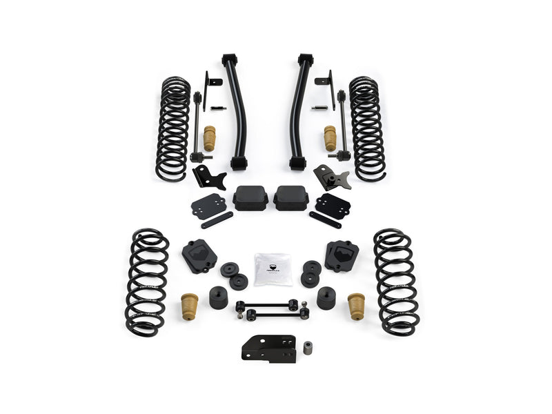 TeraFlex Sport ST Suspension System, shown on a studio background: TeraFlex lift kit with four coil springs, two control arms, Falcon bump stops and links on white