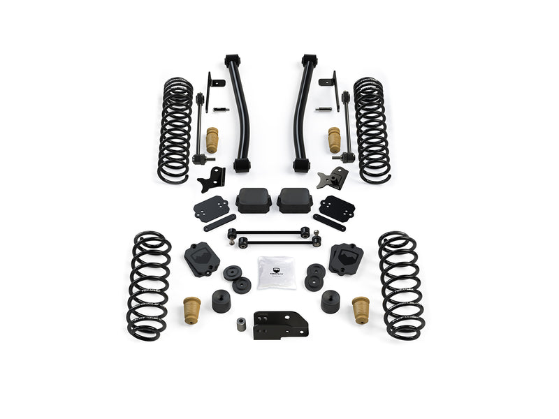 TeraFlex Sport ST Suspension System, shown on a studio background: TeraFlex lift kit with four coil springs, two control arms, bump stops and links on white
