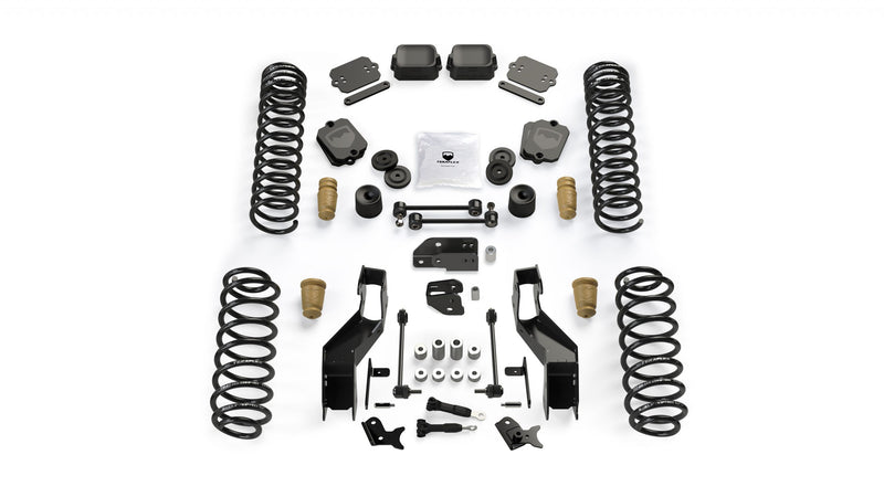 TeraFlex Sport ST Suspension System, shown on a studio background: TeraFlex lift kit with four coil springs, bump stops, spacers, drop brackets and links on white