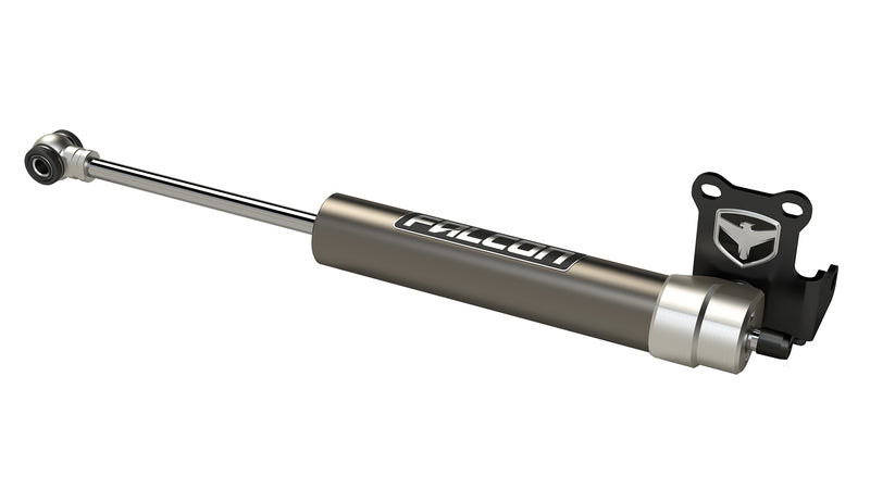TeraFlex Steering Stabilizer, shown on a studio background: Falcon steering stabilizer with black bracket and eagle shield badge, rendered on white