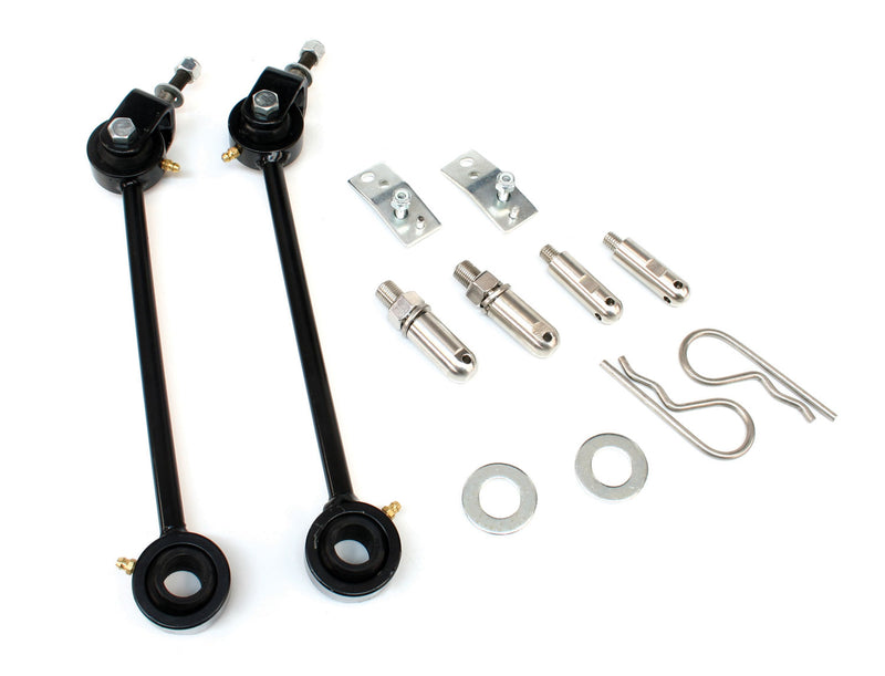 TeraFlex front sway bar quick disconnect kit with two links, brackets, studs, washers and clips on a white background