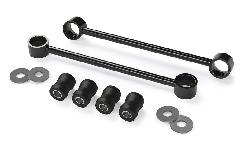 Pair of TeraFlex rear sway bar links with bushings and washers on a white background
