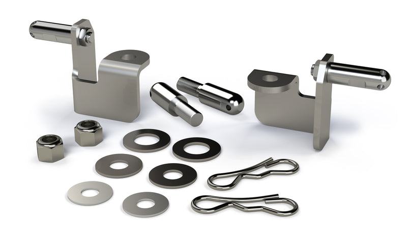 TeraFlex front sway bar quick disconnect upgrade kit with upper brackets, studs, washers and clips on a white background