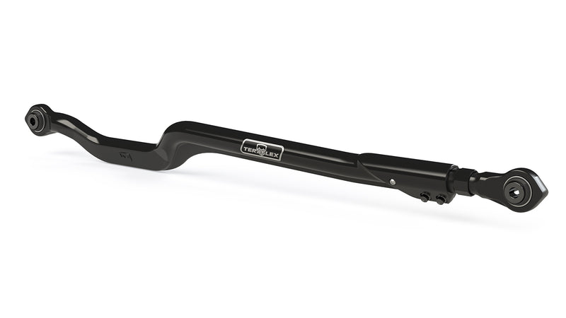 TeraFlex Track Bar, shown on a studio background: black TeraFlex adjustable track bar with forged bend and threaded adjuster on white