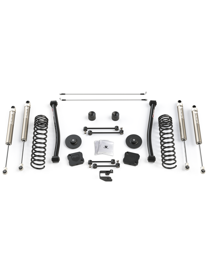 TeraFlex Trail Select Suspension System, shown on a studio background: TeraFlex lift kit with four Falcon shocks, coil springs and control arms on white