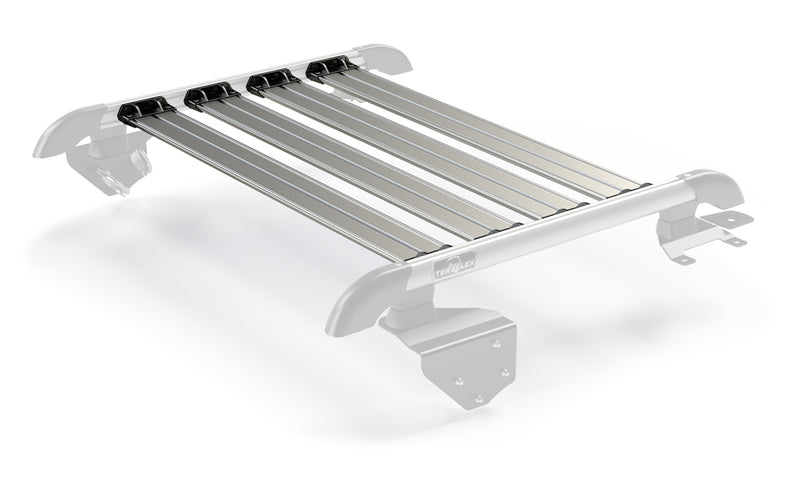 Four silver TeraFlex Nebo cargo slats shown on faded main rails on a white background