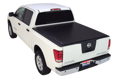 TruXedo Deuce soft folding tonneau cover closed on a 2004-2015 Nissan Titan, widest view