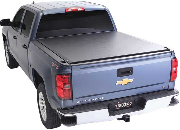 TruXedo Deuce soft folding tonneau cover closed over the bed of a pickup truck, rear three-quarter view