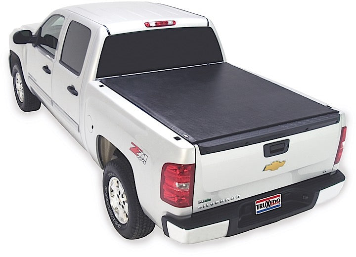 TruXedo Deuce soft folding tonneau cover closed over the bed of a pickup truck, rear three-quarter view
