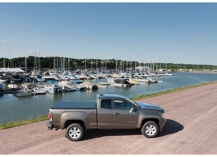 TruXedo Lo Pro soft roll-up tonneau cover closed on a 2015-2022 GMC Canyon, photographed on location