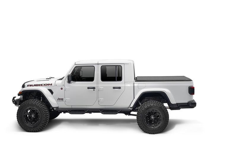 TruXedo Lo Pro soft roll-up tonneau cover closed on a 2020-2024 Jeep Gladiator, side profile