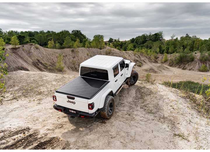 TruXedo Lo Pro soft roll-up tonneau cover closed on a 2020-2024 Jeep Gladiator, photographed on location