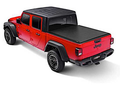 TruXedo Lo Pro soft roll-up tonneau cover closed on a 2020-2026 Jeep Gladiator, widest view