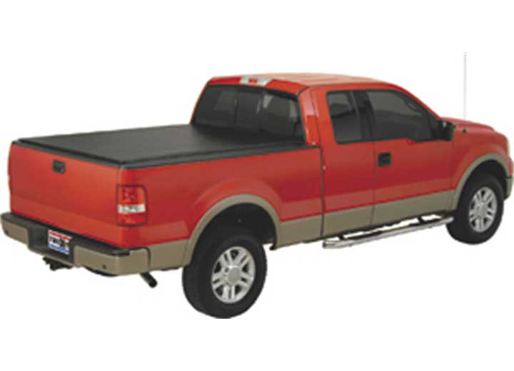 TruXedo Lo Pro soft roll-up tonneau cover closed over the bed of a pickup truck, widest view