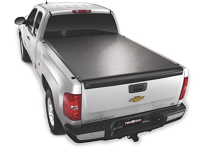 TruXedo Lo Pro soft roll-up tonneau cover closed over the bed of a pickup truck, widest view