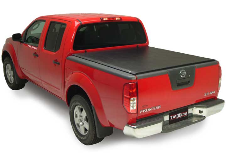 TruXedo Lo Pro soft roll-up tonneau cover closed over the bed of a pickup truck, rear three-quarter view