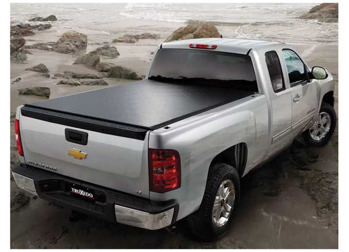TruXedo Lo Pro soft roll-up tonneau cover closed over the bed of a pickup truck, photographed on location