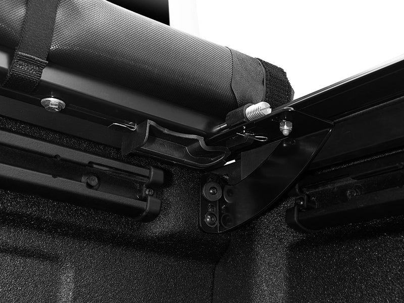 Close-up of the tensioning mechanism inside the cover on a TruXedo Lo Pro soft roll-up tonneau cover