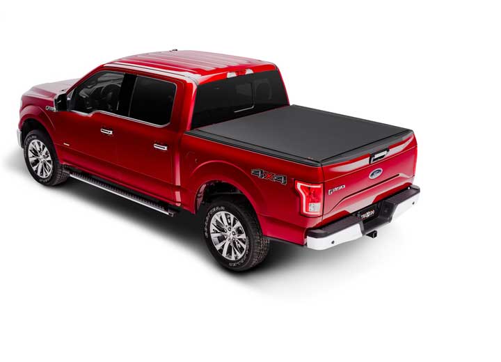 TruXedo Pro X15 soft roll-up tonneau cover closed on a 2015-2020 Ford F-150, high rear three-quarter view