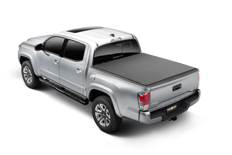 TruXedo Pro X15 soft roll-up tonneau cover closed on a 2016-2023 Toyota Tacoma, widest view