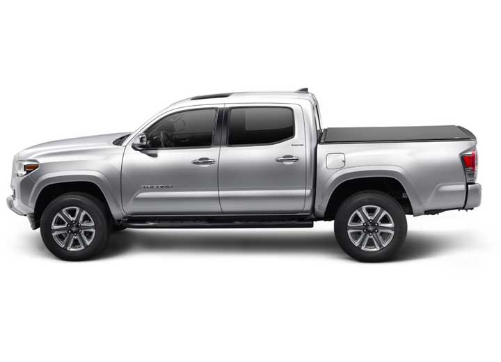 TruXedo Pro X15 soft roll-up tonneau cover closed on a 2016-2023 Toyota Tacoma, side profile