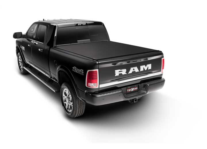 TruXedo Pro X15 soft roll-up tonneau cover closed over the bed of a pickup truck, widest view